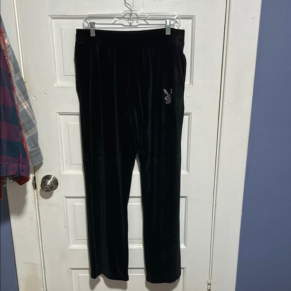 PLAYBOY Black Velour Pants with Crystal Bunny - Picture 1 of 8